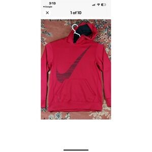 NIKE Therma-Fit Hoodie Center Gray Swoosh on Red w Kangaroo‎ Pocket Size L